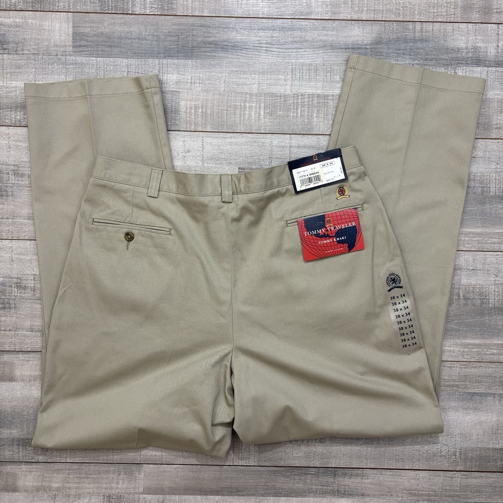 Vintage Y2K Tommy Hilfiger Traveler Khaki Pants Dress Men's Size 38x34 NWT Beige